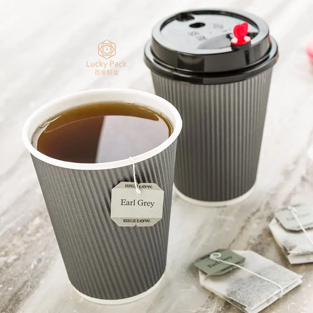 4-20oz Copos de papel descartáveis de parede simples e dupla com ondulação para bebidas frias e quentes