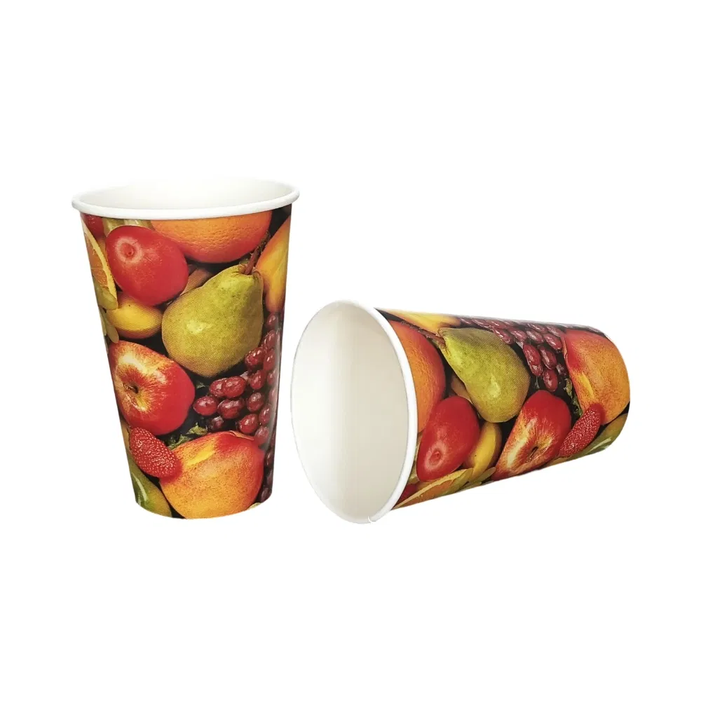 Atacado de Fábrica 12 Oz Copo de Papel Biodegradável Descartável para Suco de Fruta Bebida Fria
