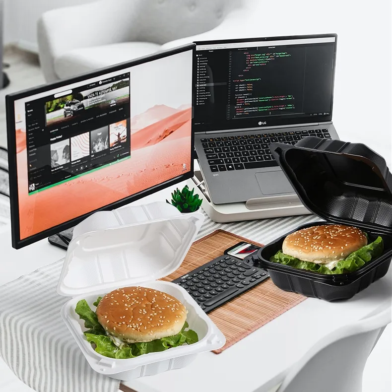Caixa de Almoço para Viagem Descartável Estilo Americano 5.5*5.5 Polegada para Hambúrguer e Salada Caixa Grossa de Grau Alimentício para Fast Food