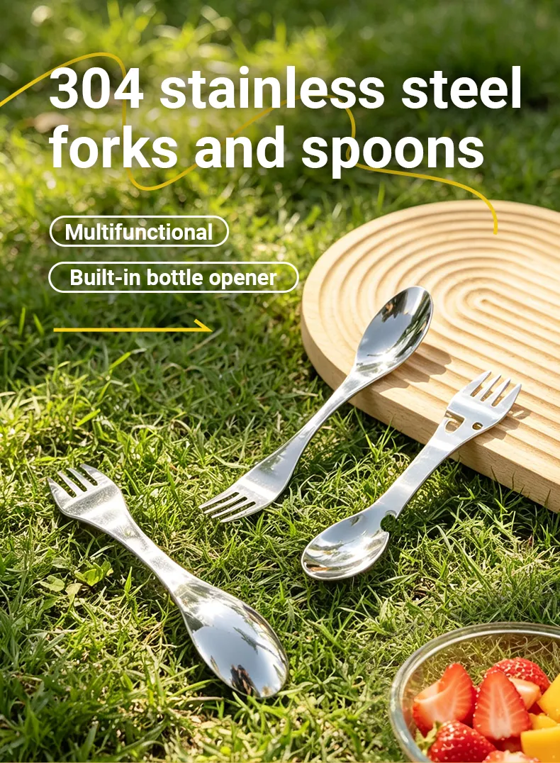 3-in-1 Colher Garfo Spork de Aço Inoxidável Design Contemporâneo Talheres Combo Cabo Longo Não Tóxico para Camping Cozinha