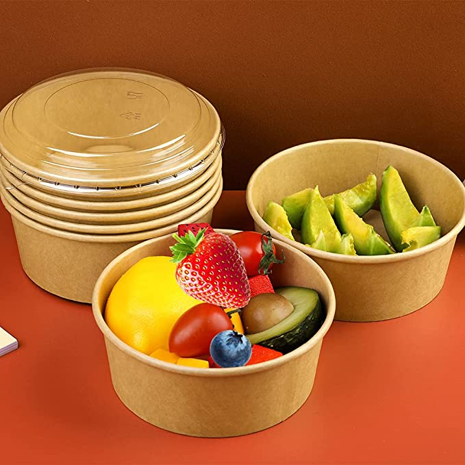 Recipientes de papel descartáveis personalizados para salada