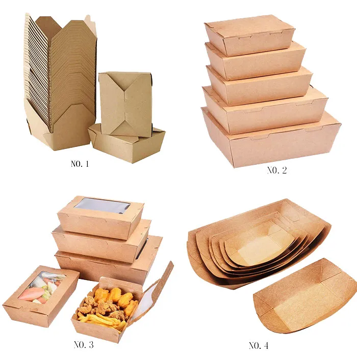 Caixa de embalagem para comida rápida em forma de barco, feita de papel kraft reciclado marrom natural, com logotipo impresso personalizado