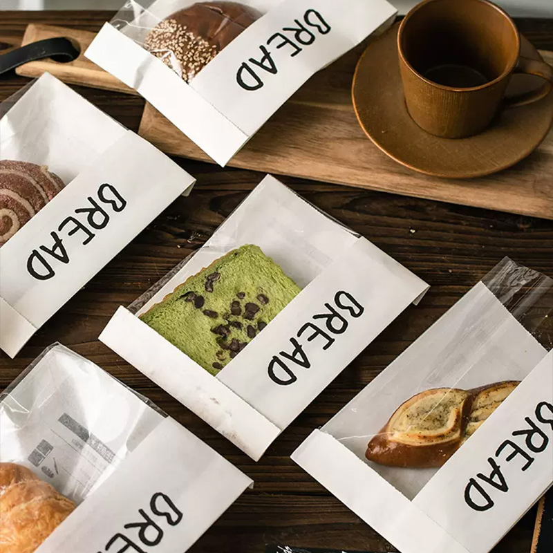 Embalagem de Pão de Padaria à Prova de Óleo por Atacado com Janela, Saco de Papel Kraft Revestido de Cera Personalizado para Pão Pequeno