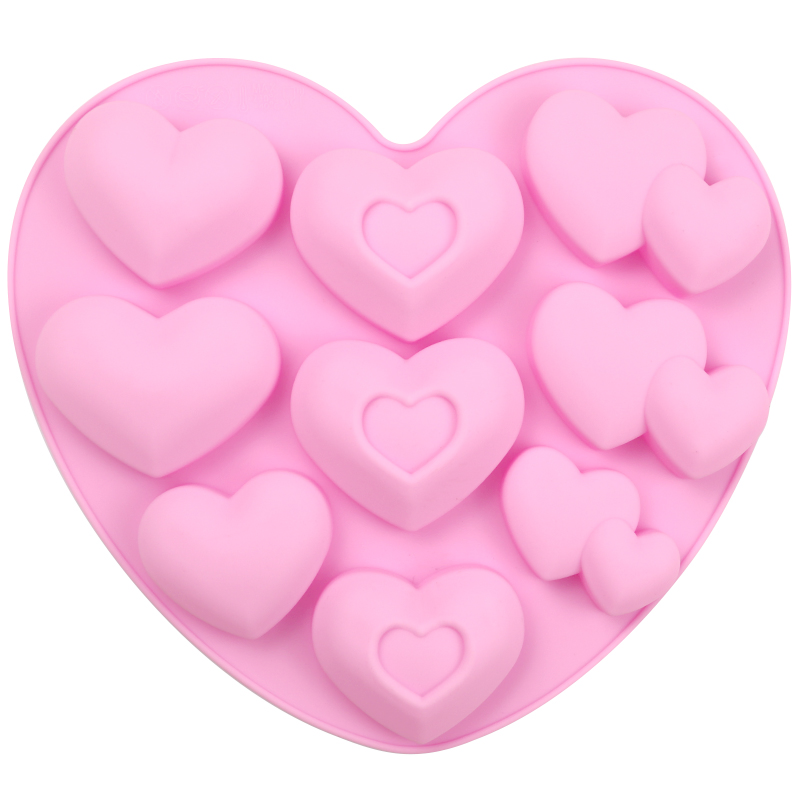 Molete de Silicone para Sabão Molete para Bolo de Silicone Molete de Bolo Moldado à Mão para Sabão e Vela 9 Furos 3 Corações Diferentes