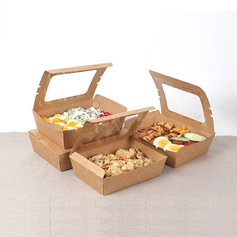 Container de Papel Kraft Descartável para Comida para Viagem para Noodle Taco Bolo com Janela