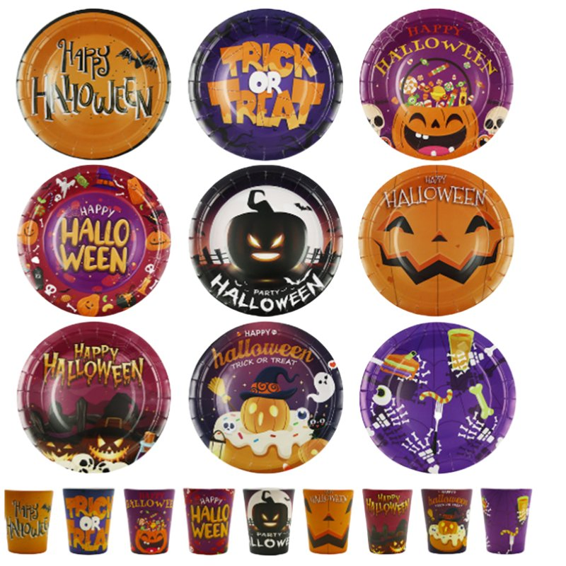 Conjunto de Talheres Personalizados para Halloween, Decoração para Festas, Pratos de Sobremesa, Guardanapos/Copos e Utensílios