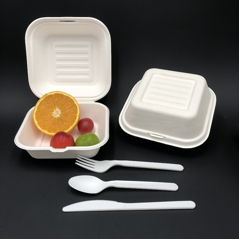 100% Caixa de Papel de Descarte Compostável de Cana-de-Açúcar com Tampa para Alimentos em Bagasse