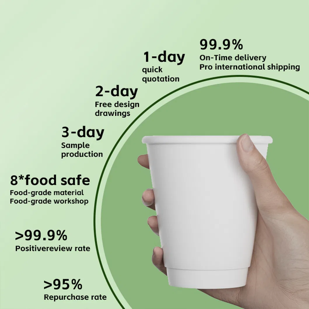 Copo de papel descartável de parede ondulada dupla e simples, feito de fibra de bambu PLA biodegradável e compostável, à base de água, impresso com logotipo personalizado para bebidas como cola, suco e iogurte