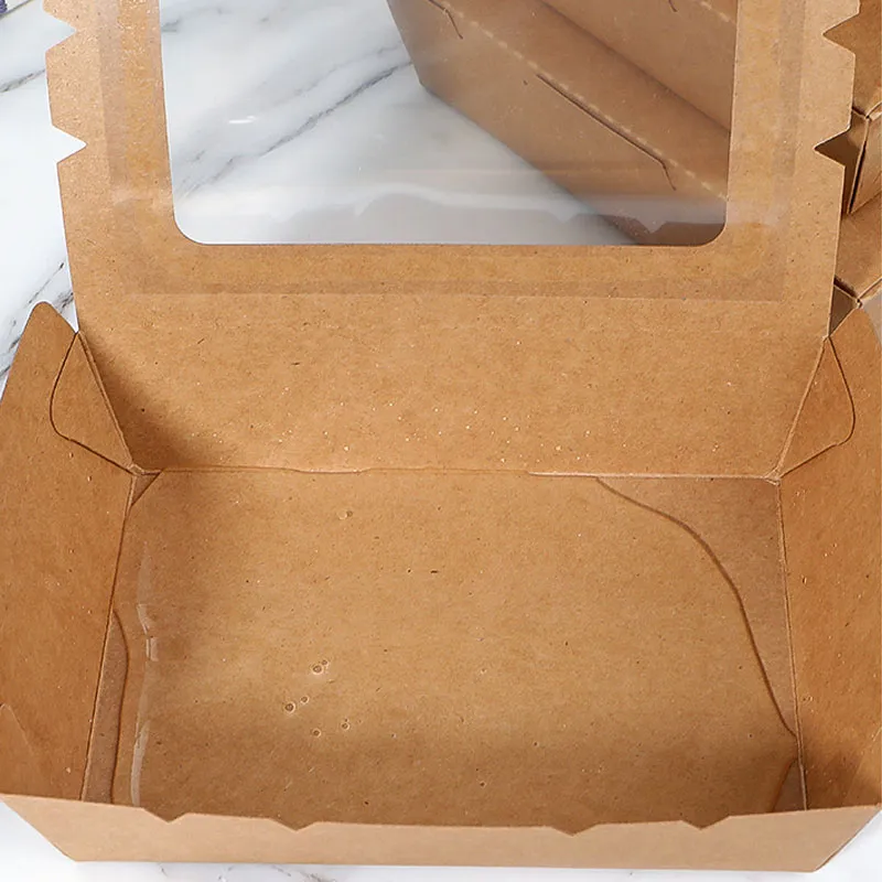 Container de Papel Kraft Descartável para Comida para Viagem para Noodle Taco Bolo com Janela