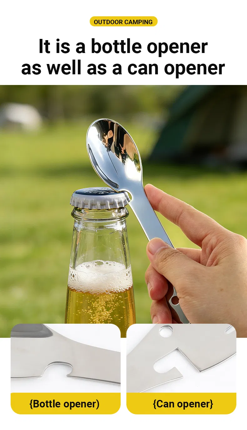 3-in-1 Colher Garfo Spork de Aço Inoxidável Design Contemporâneo Talheres Combo Cabo Longo Não Tóxico para Camping Cozinha