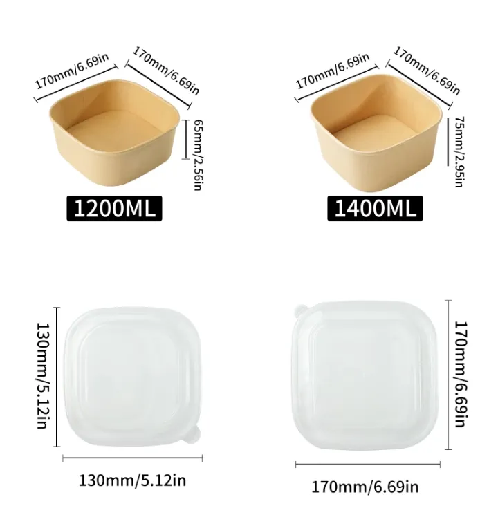 Bowl Quadrado de Papel Kraft Marrom Ecológico para Alimentos