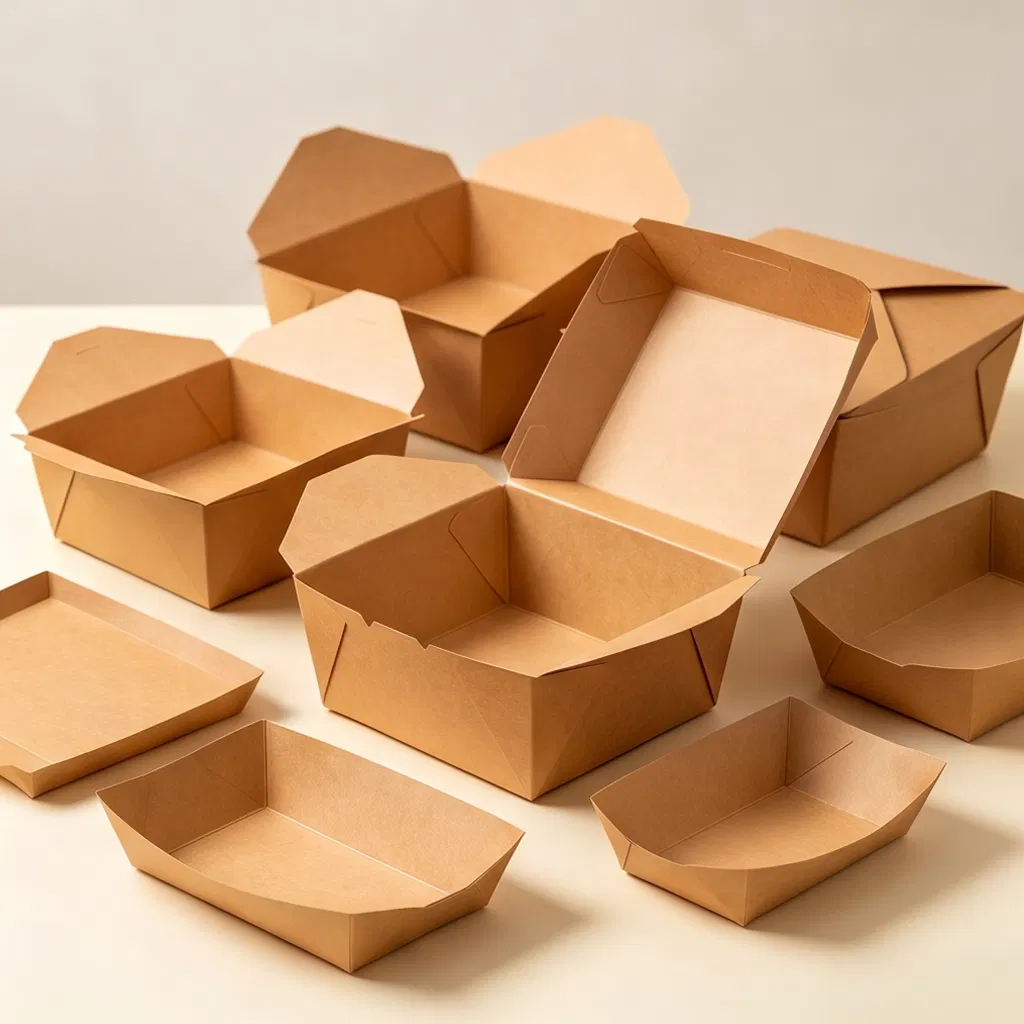 Caixa de papel kraft descartável em formato de concha para embalagem de comida para viagem e catering