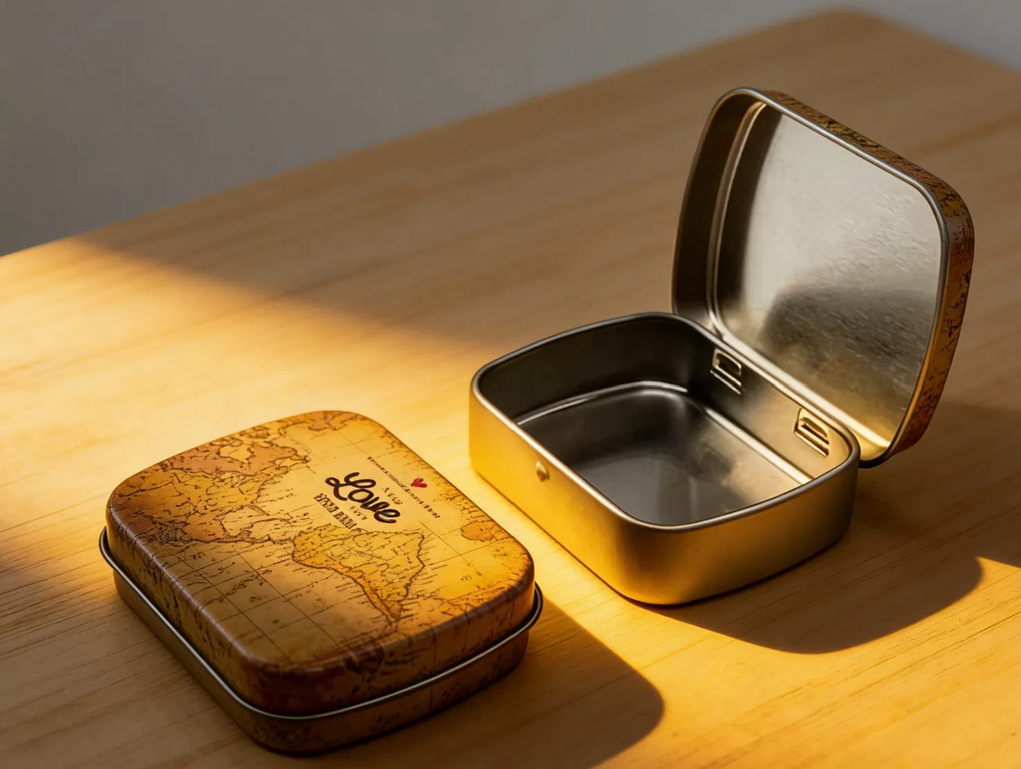 Caixa de embalagem de metal com tampa dobrável, pequena e mini, de grau alimentício, feita de tinplate, para doces de menta, personalizada com impressão, para confeiteiros