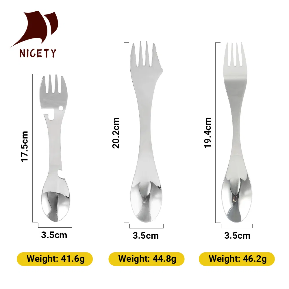 Nicety 3-in-1 Colher Garfo Spork de Aço Inoxidável Design Contemporâneo Talheres Combo Cabo Longo Não Tóxico para Camping Cozinha