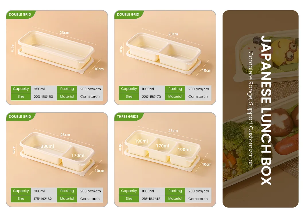 Caixas de Almoço Descartáveis para Comida, Biodegradáveis, de Amido de Milho