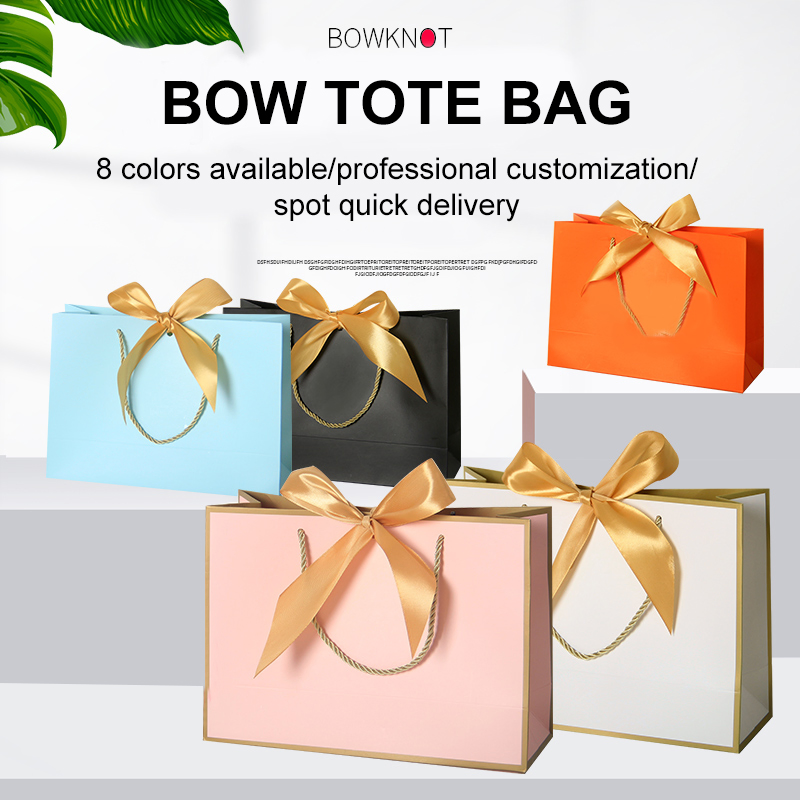 Compras de cosméticos personalizados para o Natal, jóias, lembranças, embalagem de papel kraft com alça de carton, bolsa de compras de tecido, pequena embalagem de presente com fita, bolsa de envio fechada para roupas