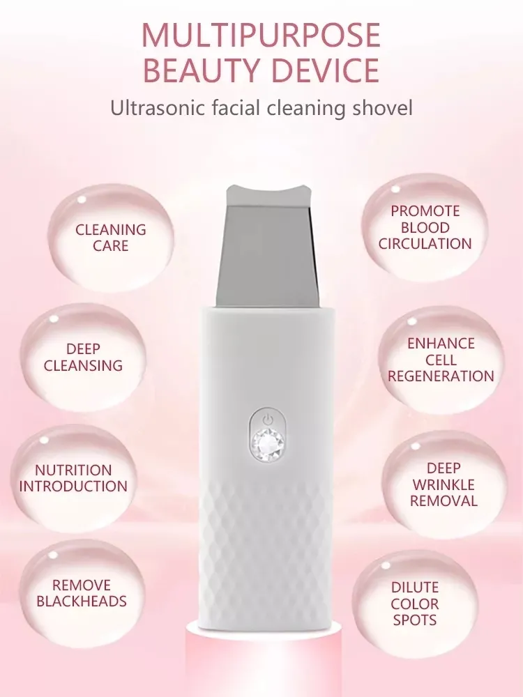 Ultrasonic Face Skin Scrubber Blackhead Acne Removal Facial Vibration Massager Peeling Shovel Exfoliator Clean Machine