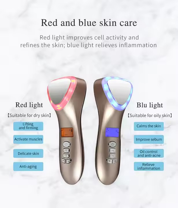 Portable Skin Tightening LED Light Therapy Vibration Massager Hot and Cold Facial Device