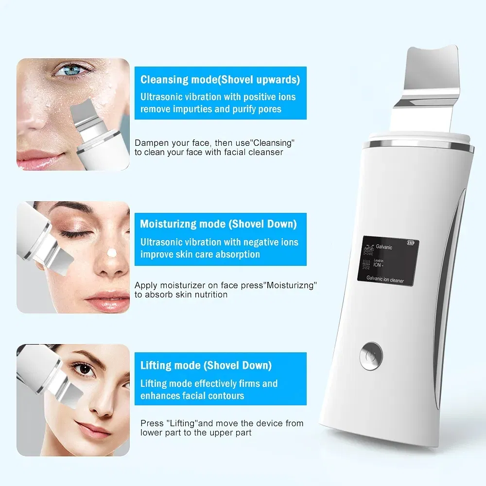 Professional Electric Rejuvenation Beauty Face Care Ultrasonic Facial Spatula Blackhead Remove Pore Cleanse Peeling Exfoliator Skin Scrubber