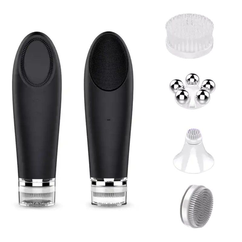 rechargeable deep cleaning heating washing face wash brush multiple heads face massager soft Silicone skin care