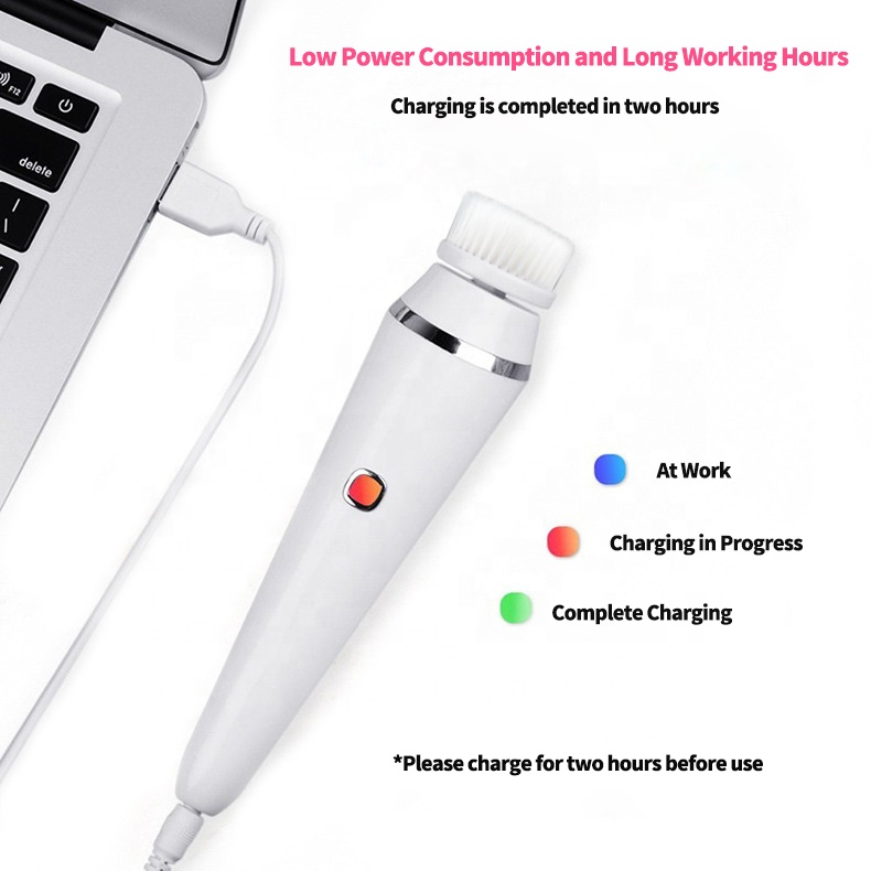 4 in 1 Electric Sonic Face Beauty Machine Exfoliating Waterproof Face Massage Spa Kit Facial Skin Cleansing Brush With Base
