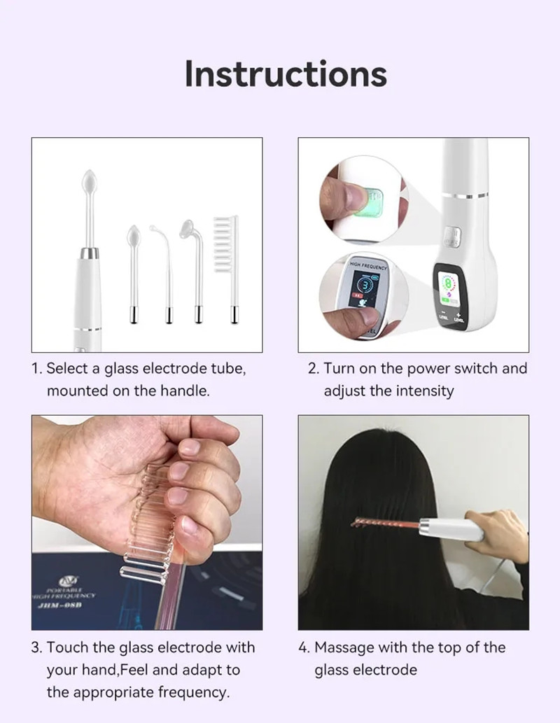 LCD Screen High Frequency Handheld Electrotherapy Skin Care Galvanic High Frequency Wand Facial Machine