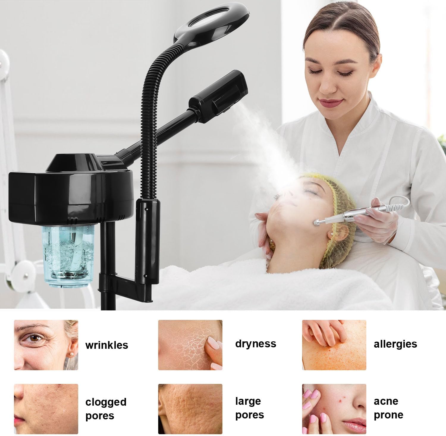 2 In 1 Professional Ozone Steaming Ion Sprayer With Magnifying Lamp Light Vapor Vaporizer Face Steamer Facial Steamer