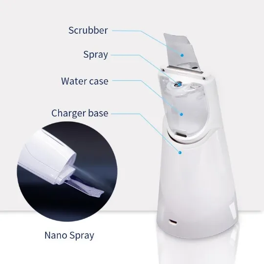 Waterproof Ultrasonic Skin Shovel Face Scrubber with Mist for Skin Care