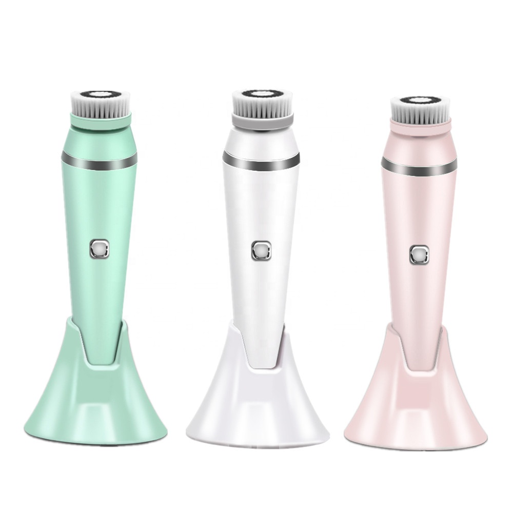4 in 1 Electric Sonic Face Beauty Machine Exfoliating Waterproof Face Massage Spa Kit Facial Skin Cleansing Brush With Base