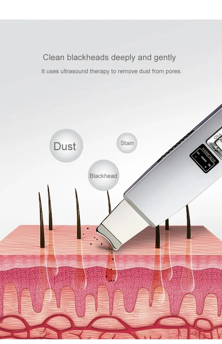 Ultrasonic Blackhead Pore Remove Facial Deep Cleaning 4 Mode Skin Care Tool Silicone Cover Skin Spatula Skin Scrubber
