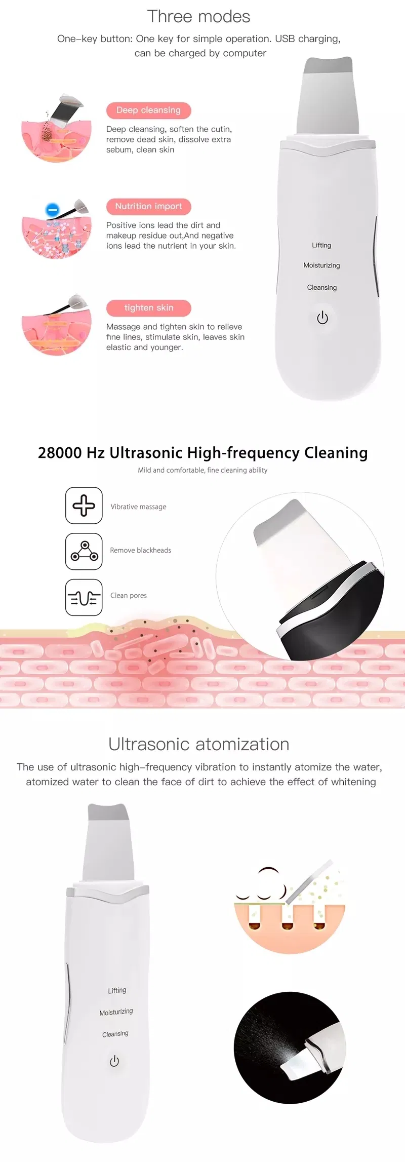 Facial Supplier Wholesale Ultrasonic Blackhead Remover Skin Scrubber