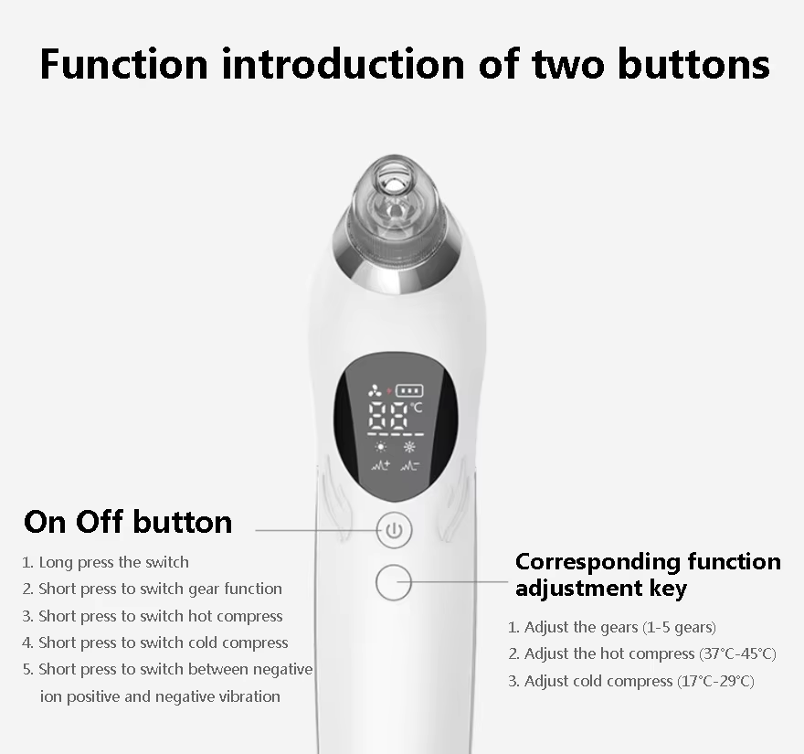 High Quality USB Facial Home Use Blackhead Extractor Remover Pore Vacuum Rechargeable with 5 Suction Heads Made of Plastic