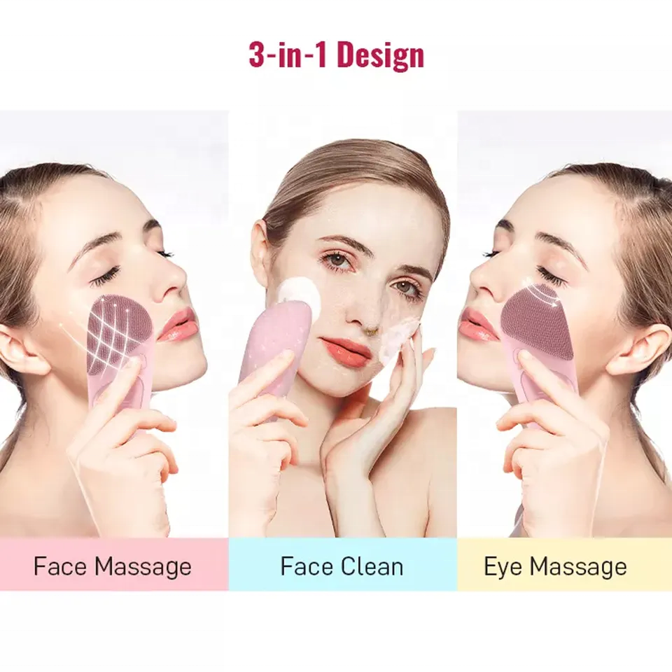 Skin Care Tools Facial 3Waterproof Electric Sonic Facial Exfoliating Cleanser Silicone Facial Cleansing Brush With Eye Massager