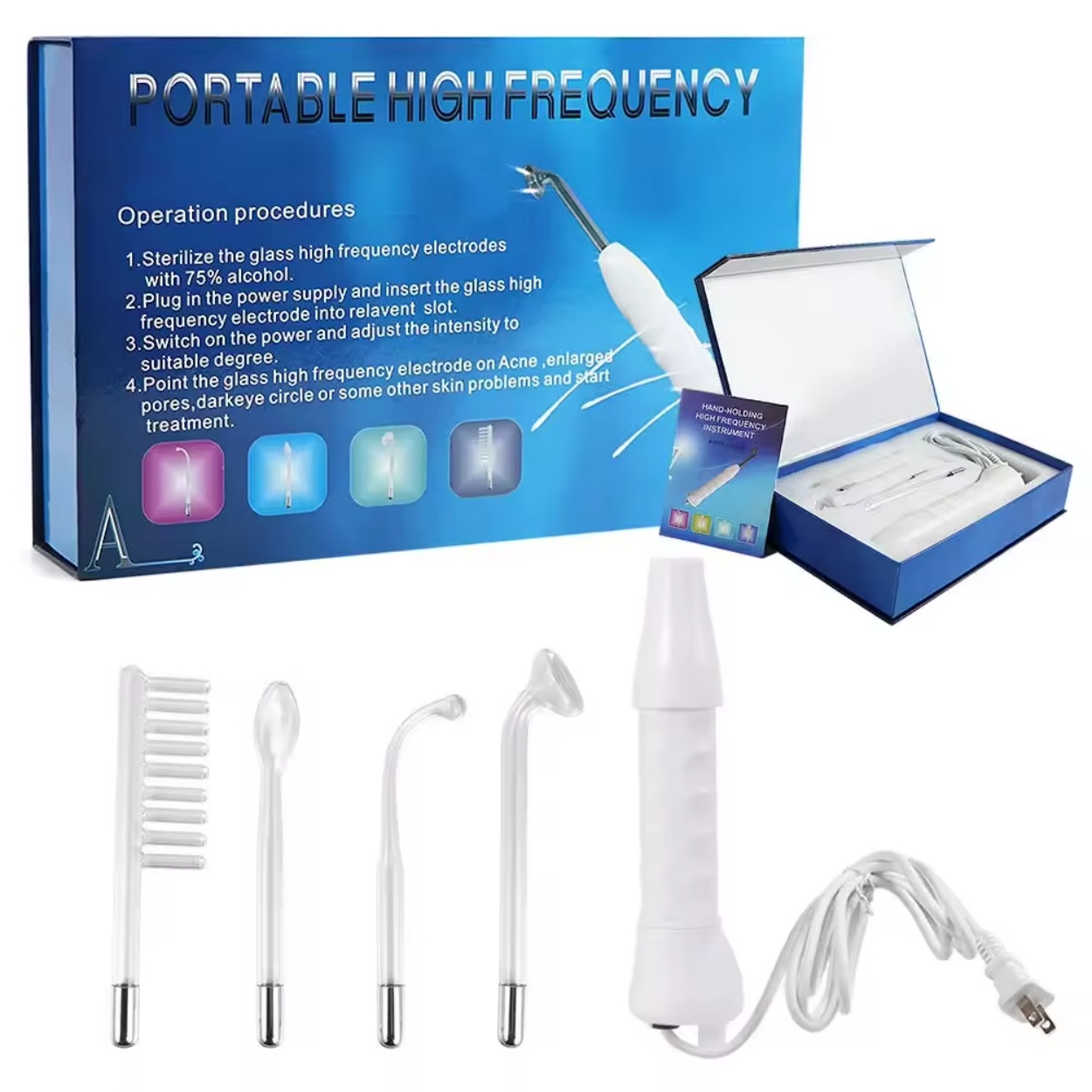 High Frequency Electrode Wand Machine Skin Tightening Acne Spot Wrinkles Remove Beauty Therapy Puffy Facial Care