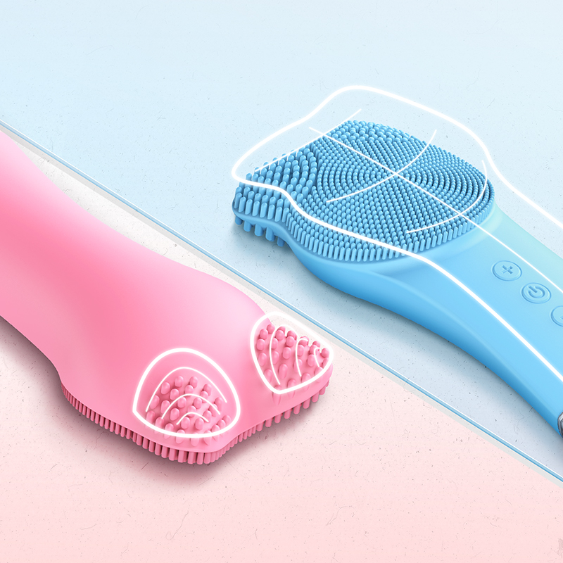 Wholesale Hand Held 2-in-1 Electric Silicone Facial Cleansing Brush Sonic Vibration Face Scrubber Exfoliator Massage Deep