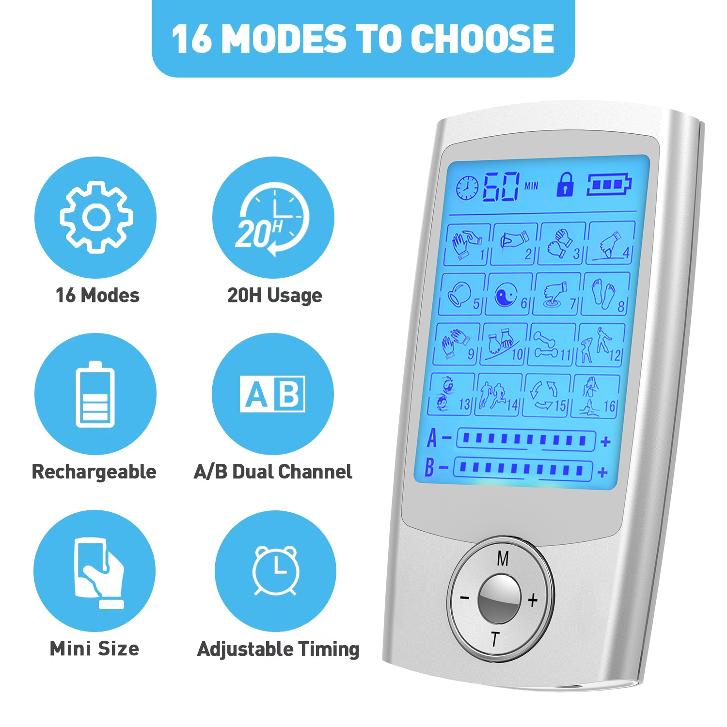 AsTec 2024 New Development Therapy Dual Channel Tens Unit EMS Muscle Stimulator Electronic Pulse Massager 4Pads For Pain Relief