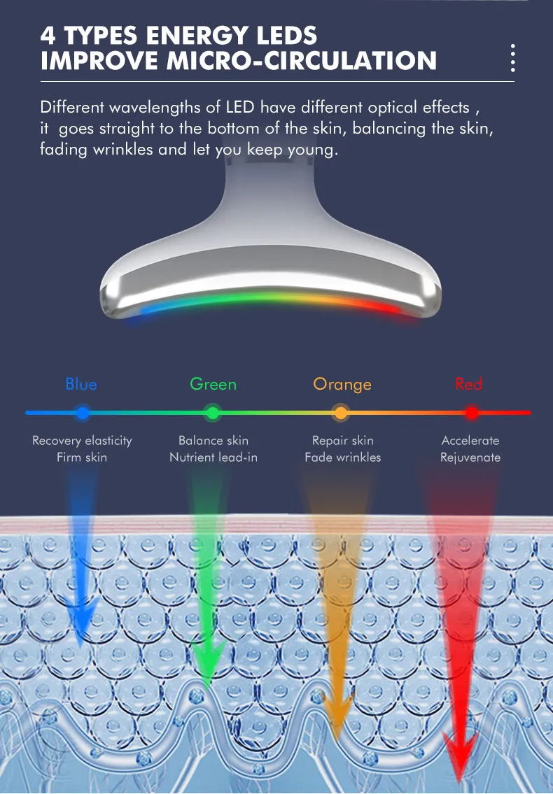 4 Colors LED Light Therapy Microcurrent Face Lifting Double Chin Removal Neck Beauty Device