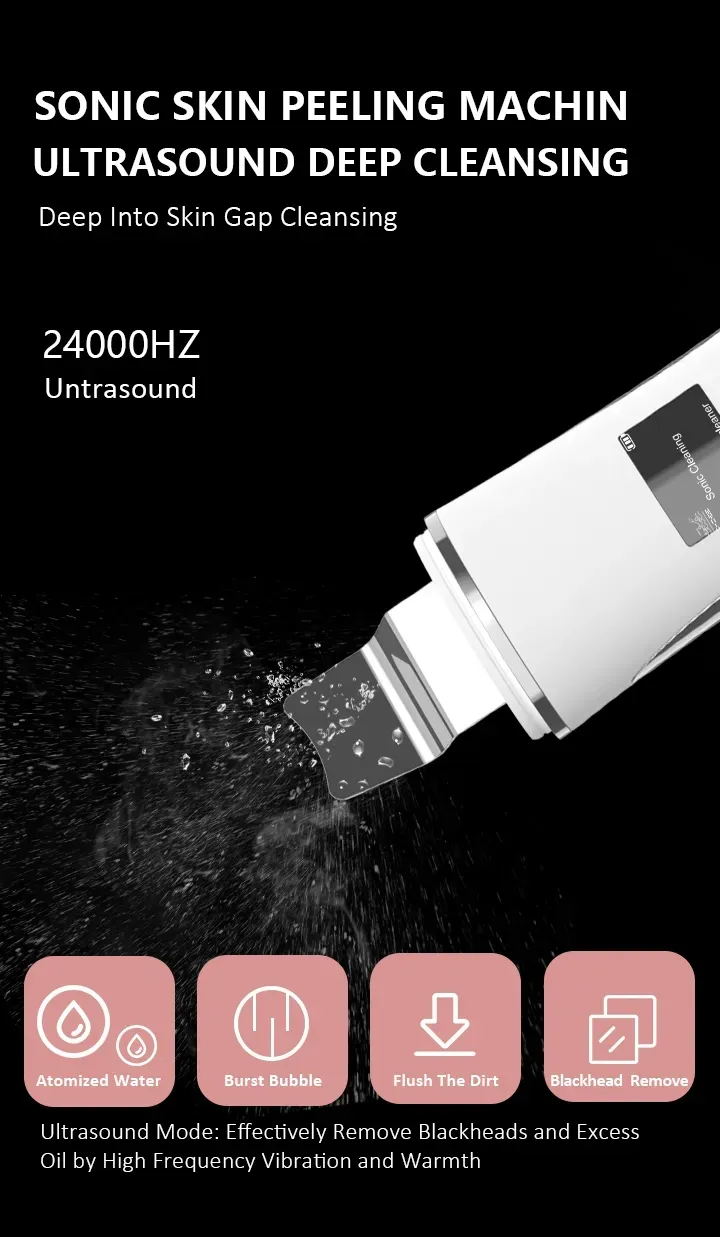 Professional Electric Rejuvenation Beauty Face Care Ultrasonic Facial Spatula Blackhead Remove Pore Cleanse Peeling Exfoliator Skin Scrubber