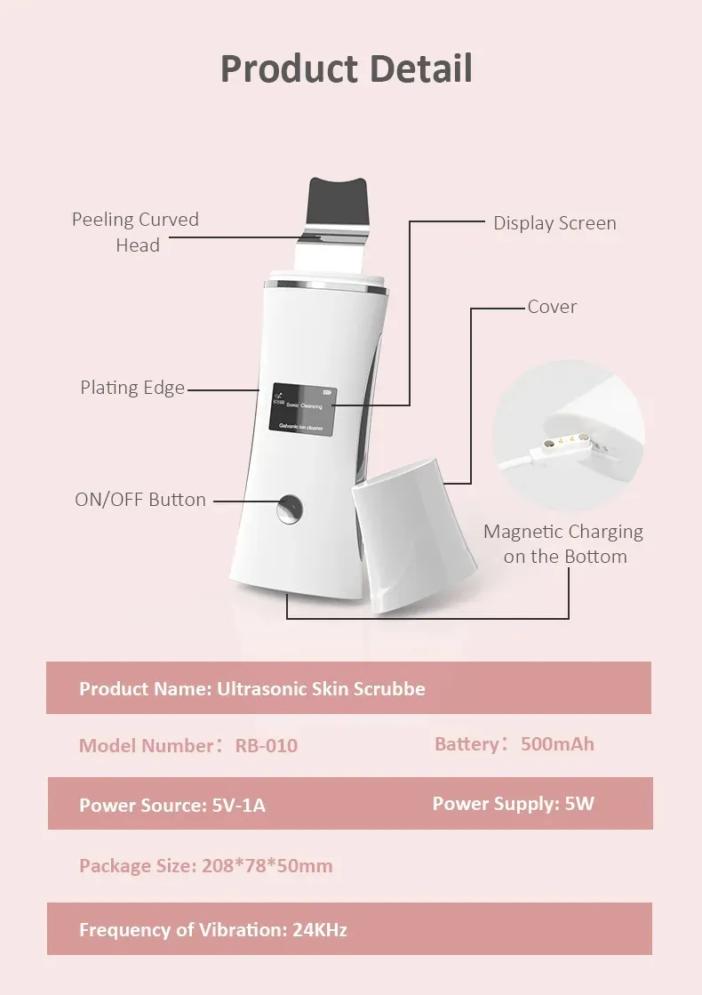 Professional Electric Rejuvenation Beauty Face Care Ultrasonic Facial Spatula Blackhead Remove Pore Cleanse Peeling Exfoliator Skin Scrubber