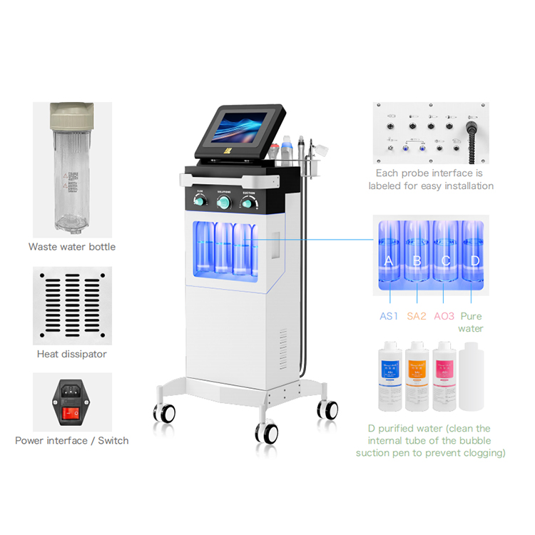 10-in-1 Oxygen Jet Peel Beauty Machine Skin Rejuvenation Whitening RF Aqua Skin Scrubber Salon Facial Machine for Face Use