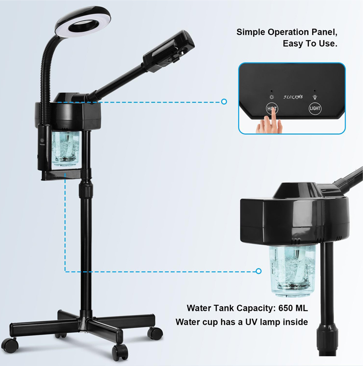 2 in 1 Electric Skin Rejuvenation Ozone Hot Facial Steamer 5X Magnifying LED Desk Lamp for Home &amp; Outdoor Use