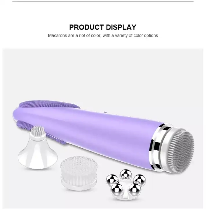 rechargeable deep cleaning heating washing face wash brush multiple heads face massager soft Silicone skin care