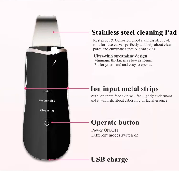 Facial Supplier Wholesale Ultrasonic Blackhead Remover Skin Scrubber