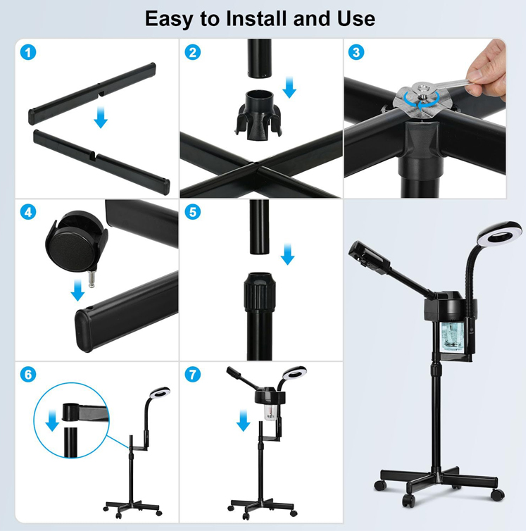 2 in 1 Electric Skin Rejuvenation Ozone Hot Facial Steamer 5X Magnifying LED Desk Lamp for Home & Outdoor Use