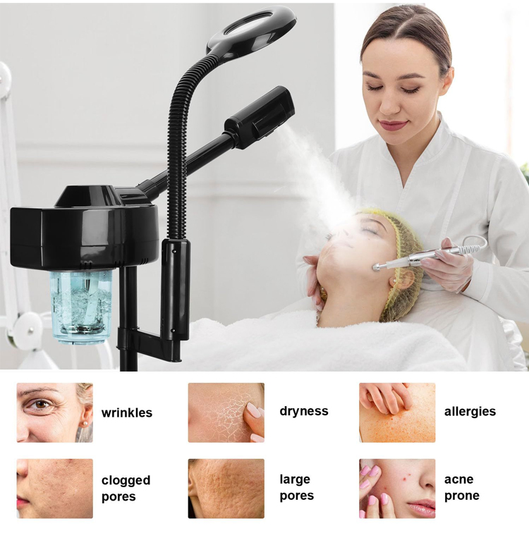 2 in 1 Electric Skin Rejuvenation Ozone Hot Facial Steamer 5X Magnifying LED Desk Lamp for Home & Outdoor Use