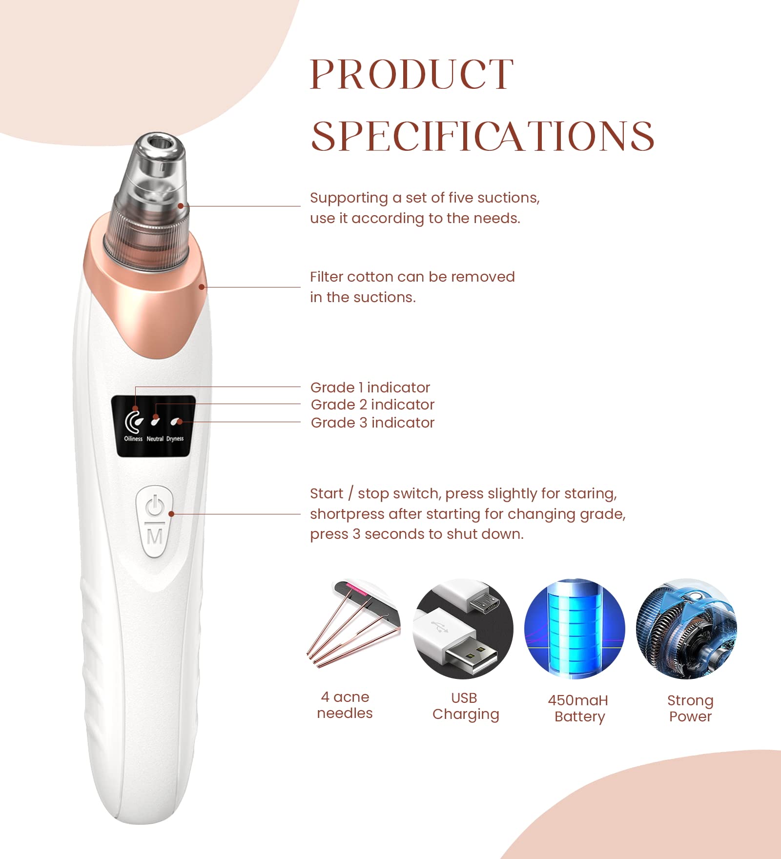 Newest Technology Blackhead Remover Vacuum Pore Cleaner for Face Nose Blackhead Removal Kit Electric Acne Facial Extractor Tool