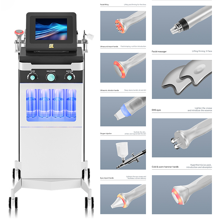 10-in-1 Oxygen Jet Peel Beauty Machine Skin Rejuvenation Whitening RF Aqua Skin Scrubber Salon Facial Machine for Face Use