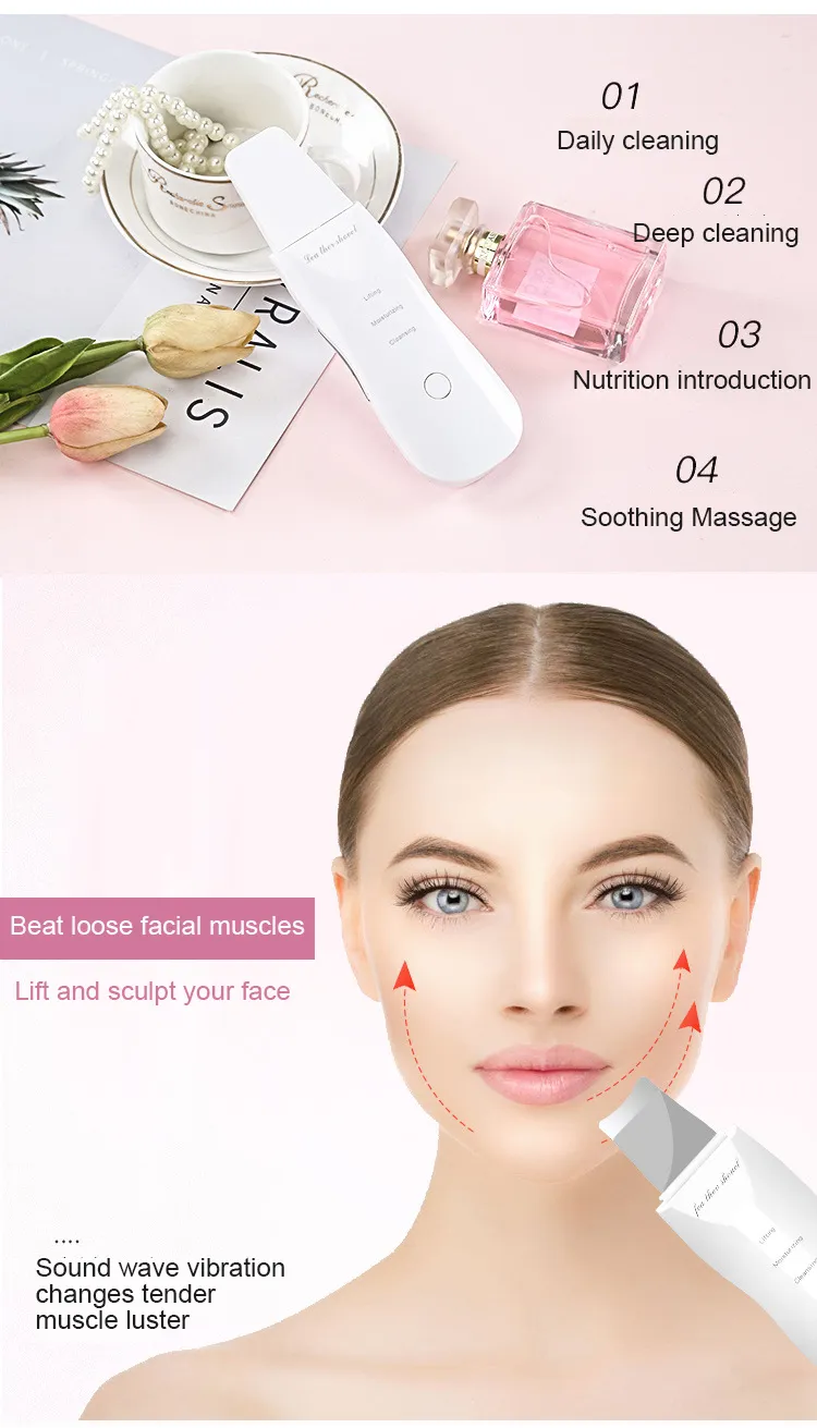 Facial Cleaner Ultrasonic Skin Scrubber Gold Blackhead Removal Beauty Machine Removing Kit Scraper