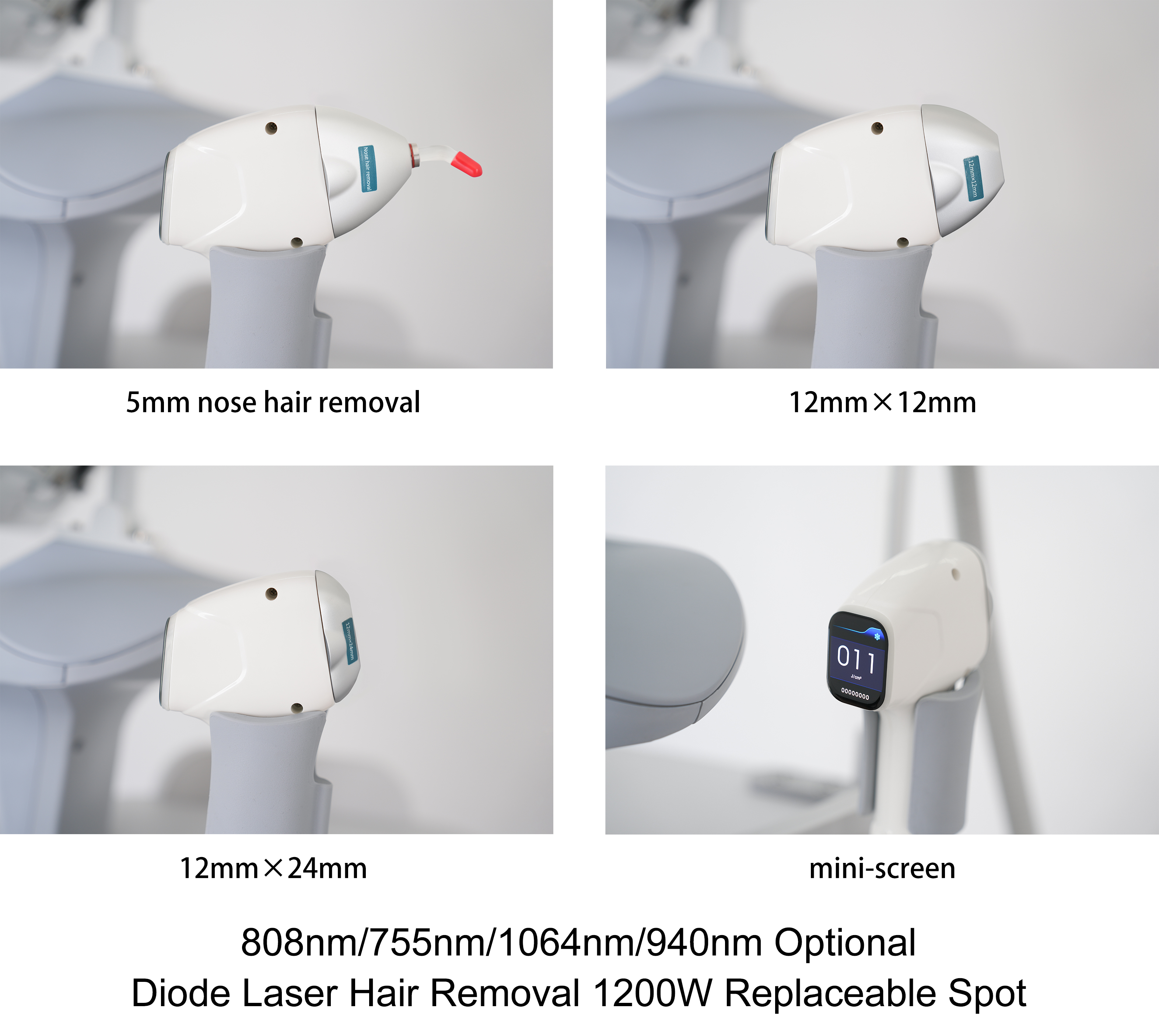 4 Spot Size Exchangeable Permanent Hair Removal Device755nm 940nm 1064nm 808NM Diode Laser Hair Removal Device
