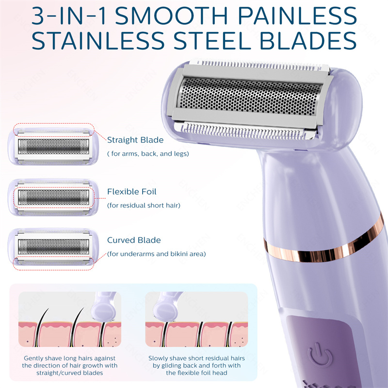 A1 Lilac Ladies Epilator Battery Powered Wet Shaver for Hair Removal Painless French English Household Use